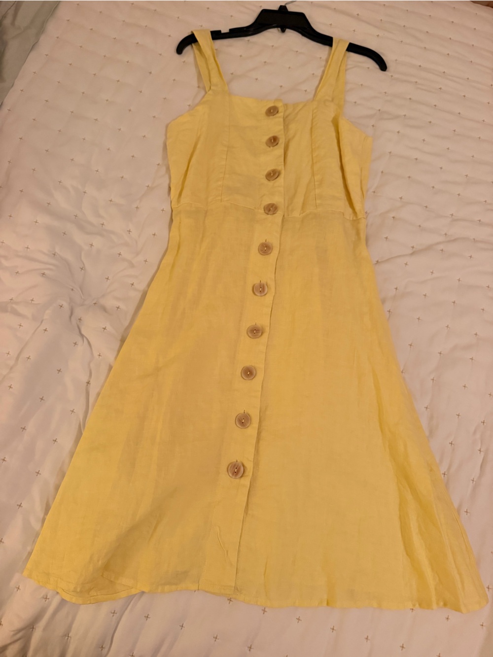 NWT Saks Fifth Avenue Yellow Button-Front Linen-dress